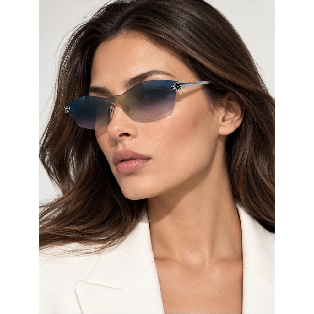 NEW!!! Cartier CT0678S 003 Silver Blue Pink Sunglasses Rimless Authentic